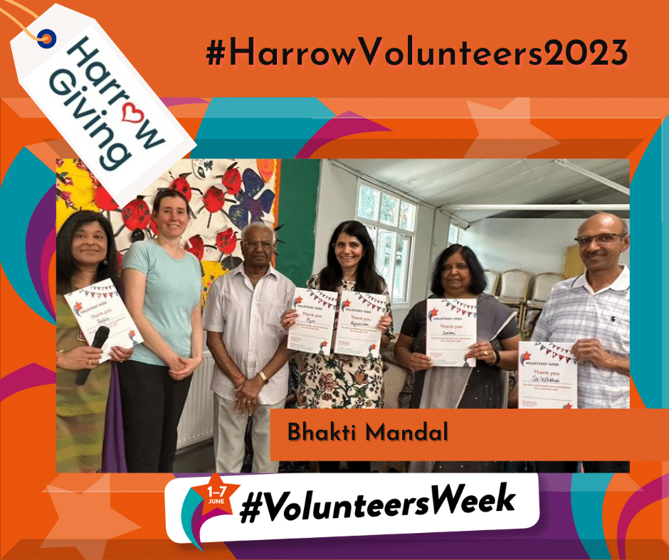 Bhakti Mandal volunteers receiving volunteers week certificate 