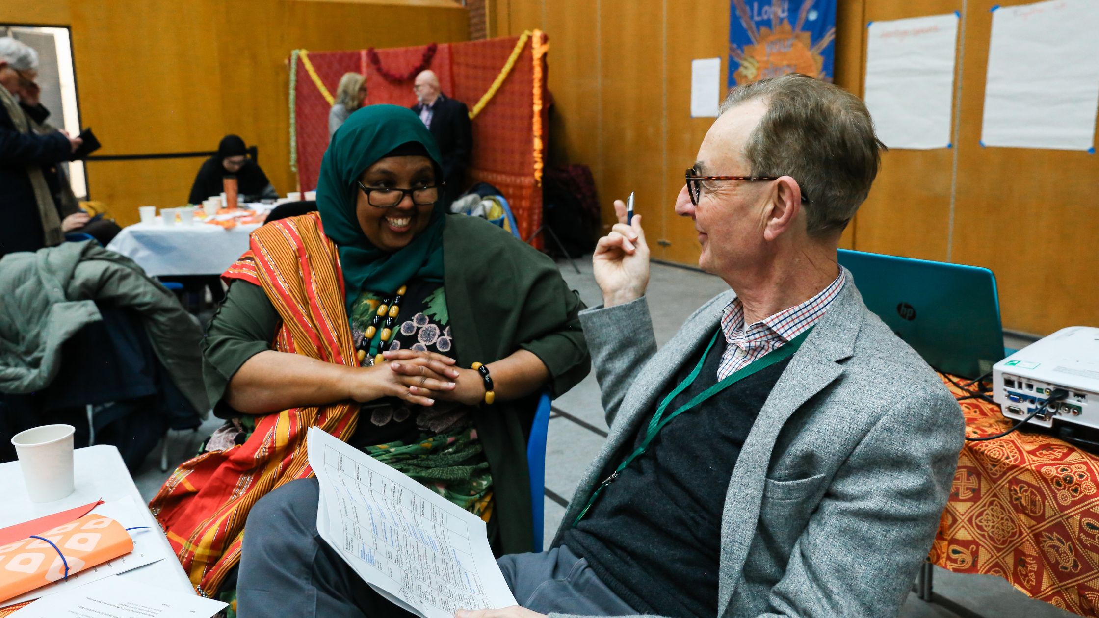 Chatting at Stories of Harrow launch event